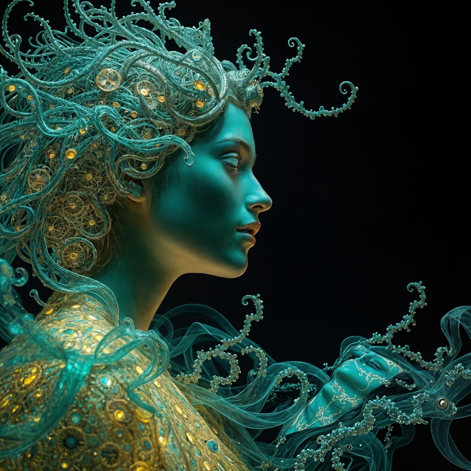 Surrealist Vortex in Dark Teal Abyss