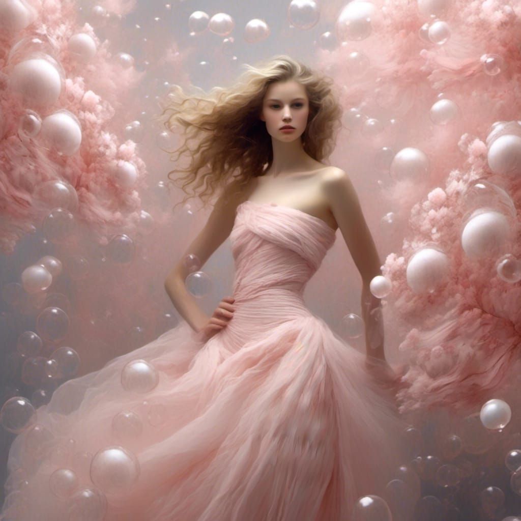 Fashion Model Surrounded by Bubbles in Art Nouveau Style