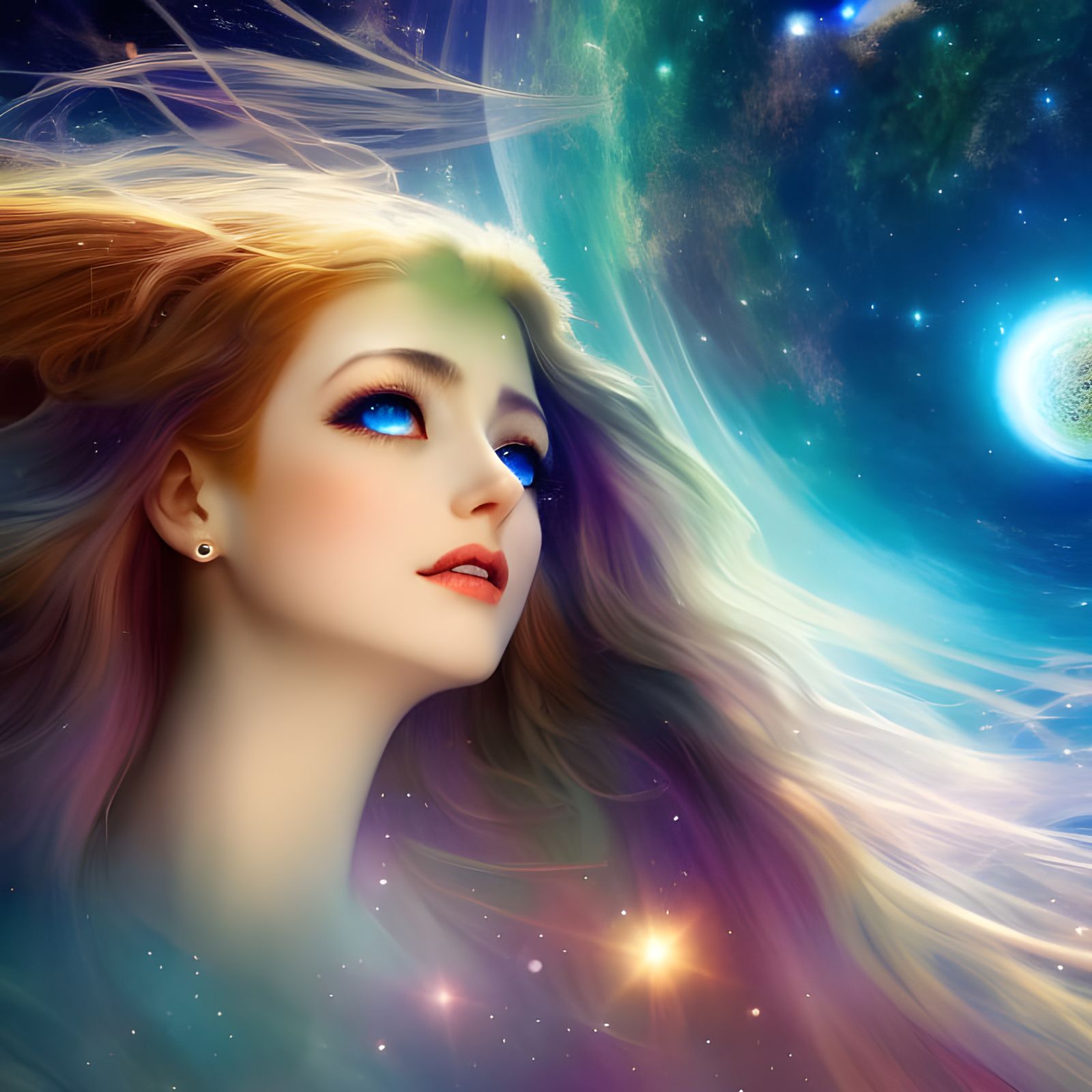 Celestial Enchantress with Universe Eyes, Photorealistic Ani...