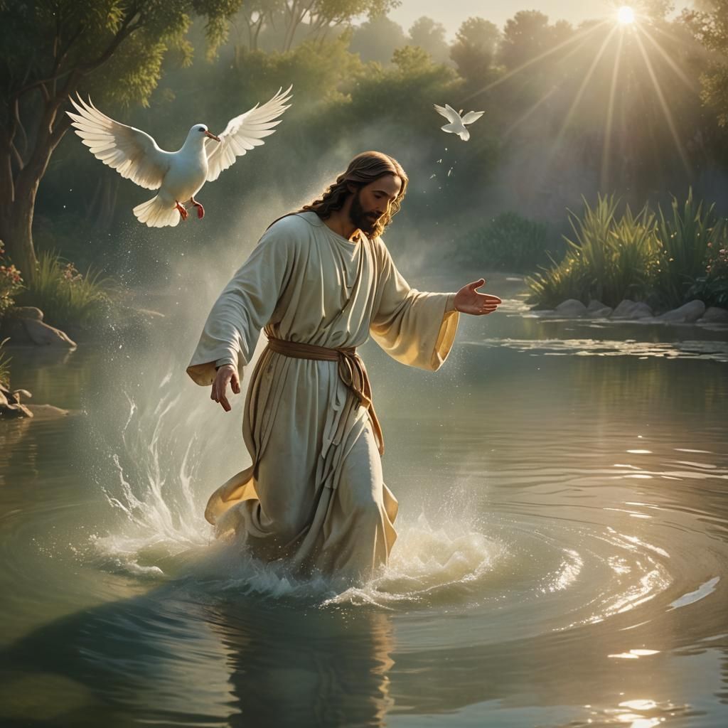 Jesus' Baptism: Dove Descends in Sacred Realism