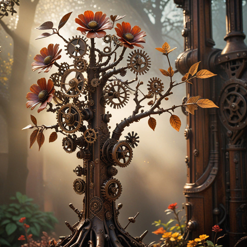Whimsical Steampunk Florals in Jules Verne Style