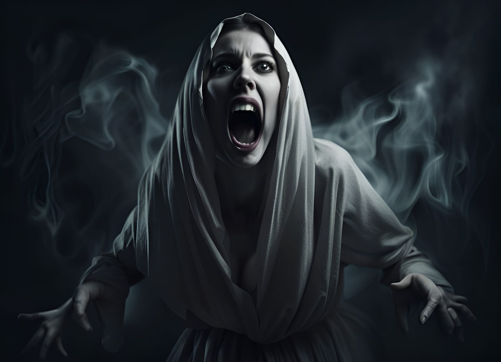 Eerie Ghost Woman Screaming in the Dark