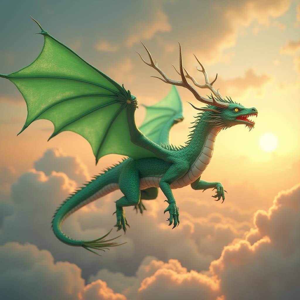 Majestic Dragon Soars Through Golden Sunset
