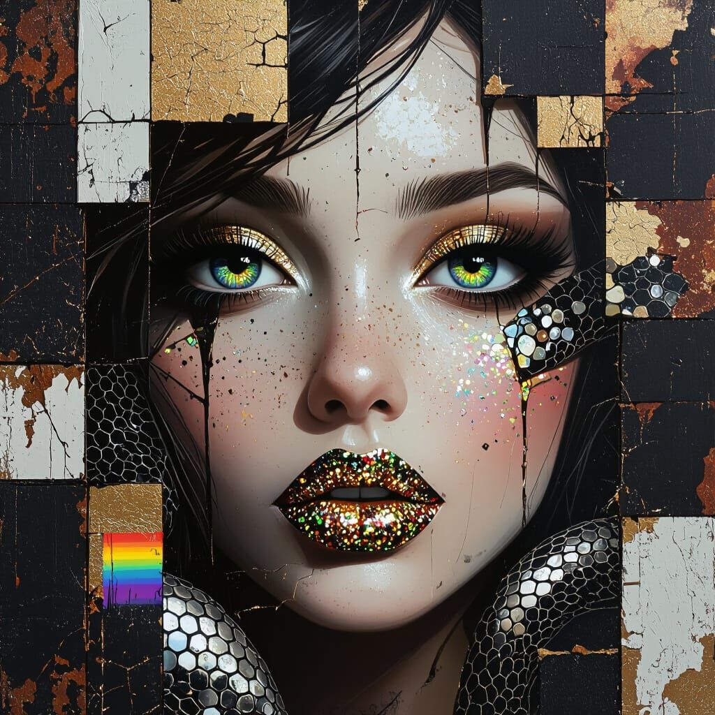 Glitter Lips in Abstract Cubism Dark Art