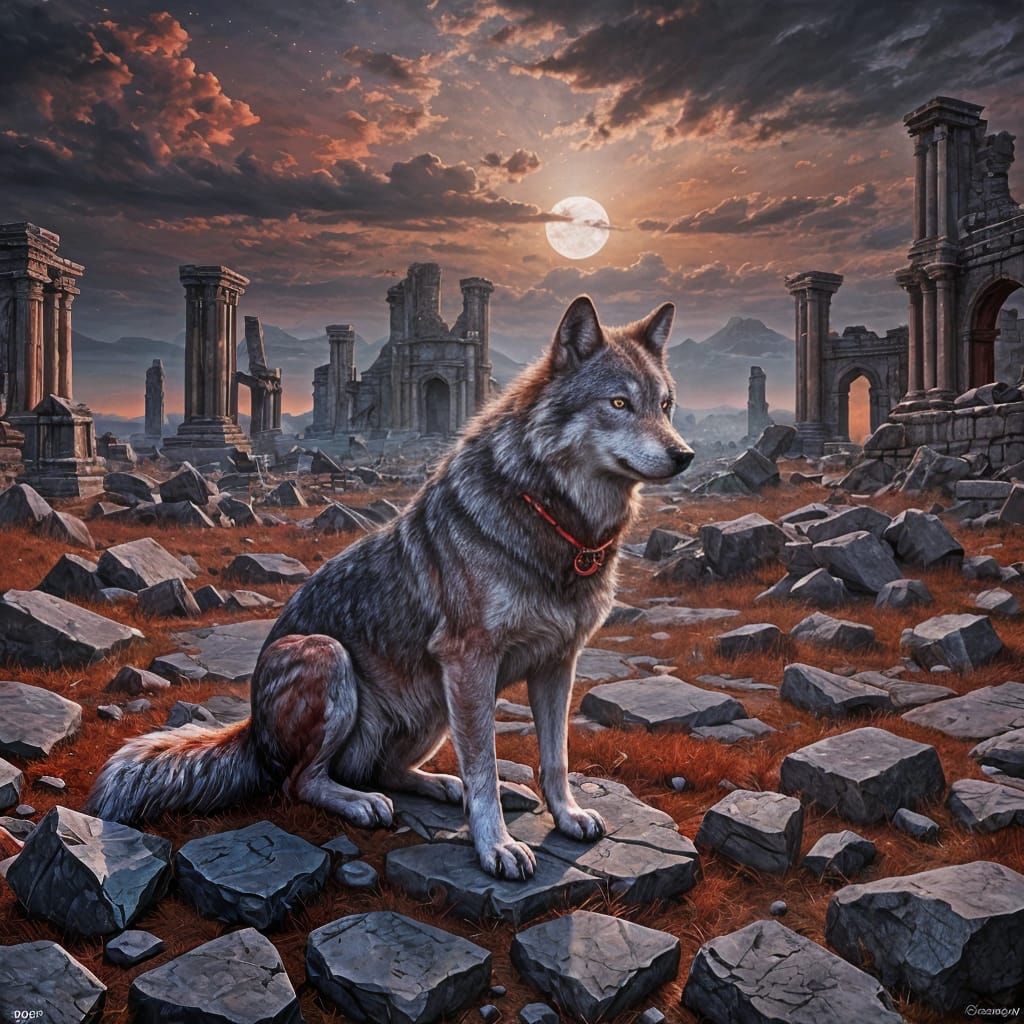 Undead Prince Under Crimson Sky with Wolf