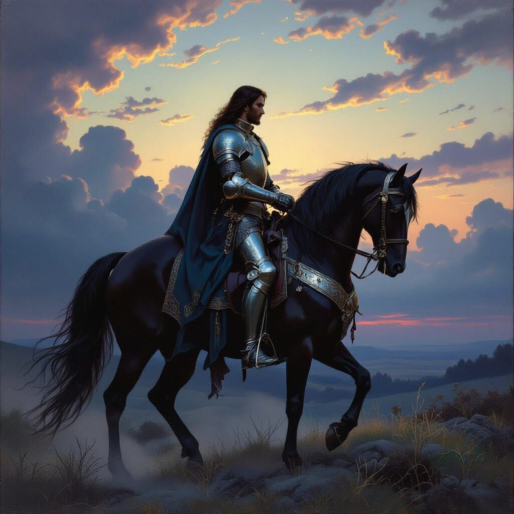 Knight's Twilight Dream of Love in Oil Painting Style