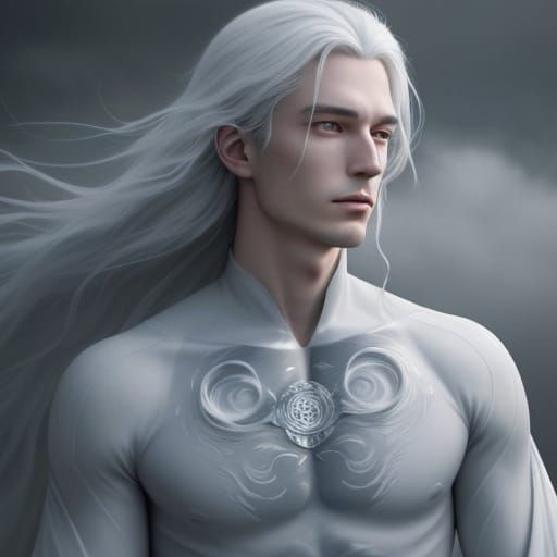 Ethereal Ezra Moonwhisper in Shimmering Misty Landscape