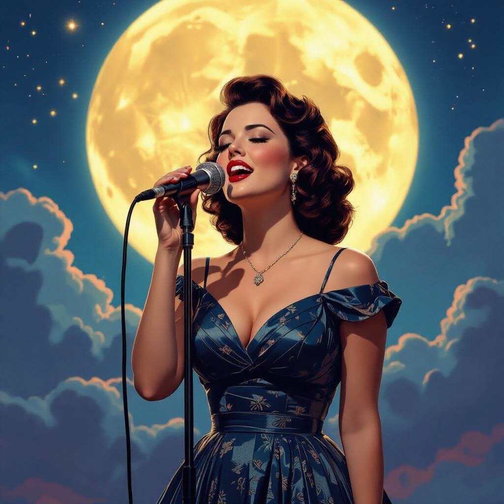 Singer Under Moonlit Sky: Matte Painting in 8K