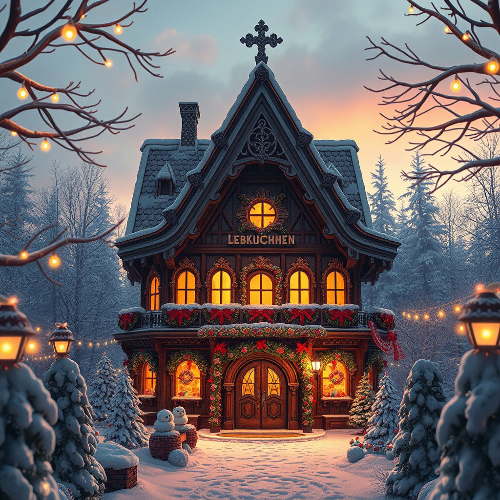 Majestic Gingerbread House in Winter Wonderland