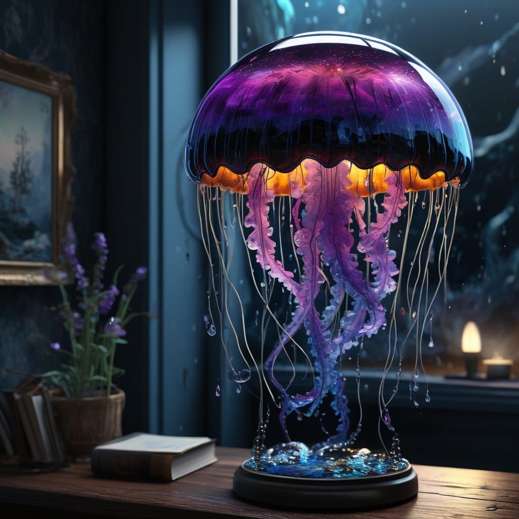 Vibrant Jellyfish Lamp in Deep Oceanic Colors