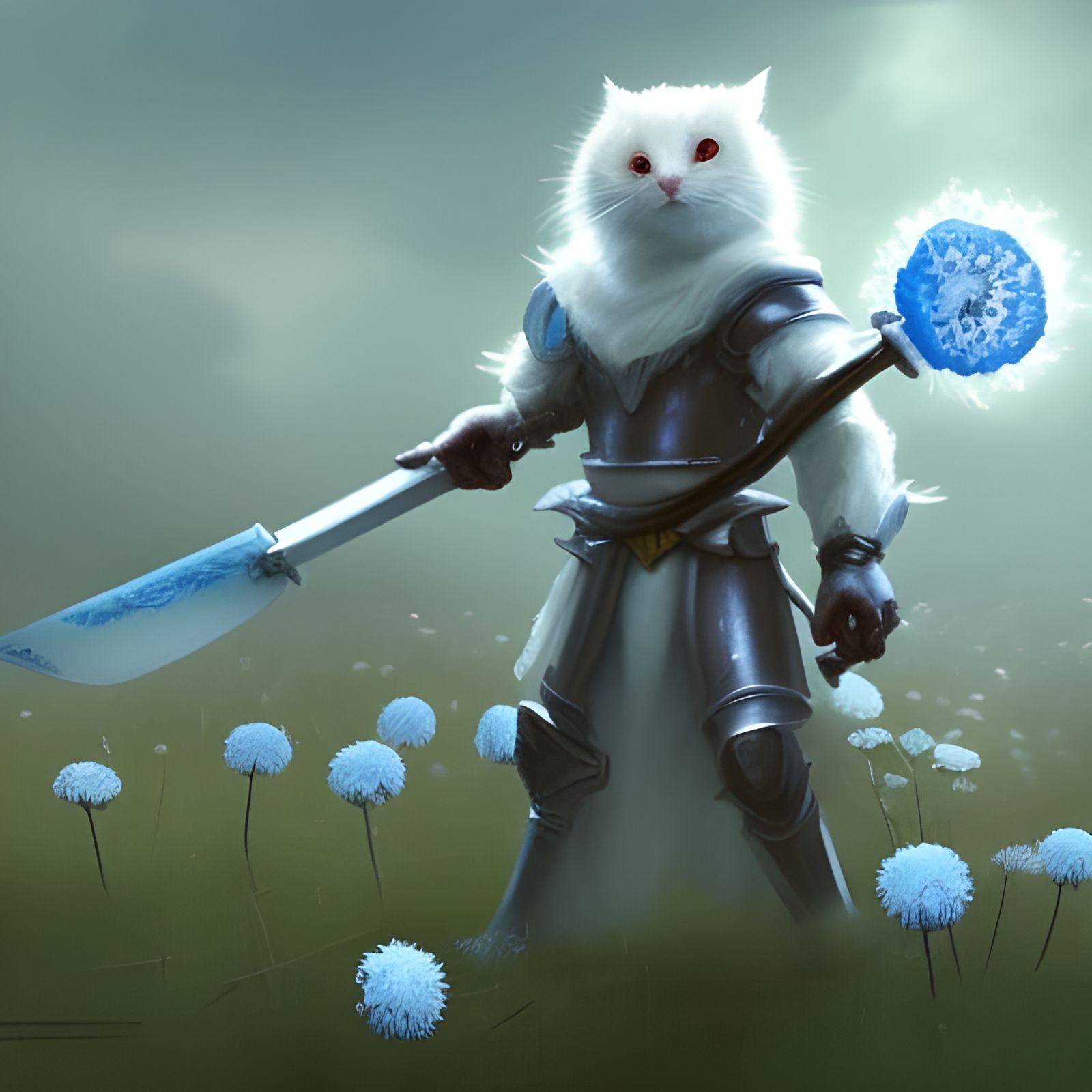 Mouse Knight with Dandelion Sword, Dark Fantasy Art
