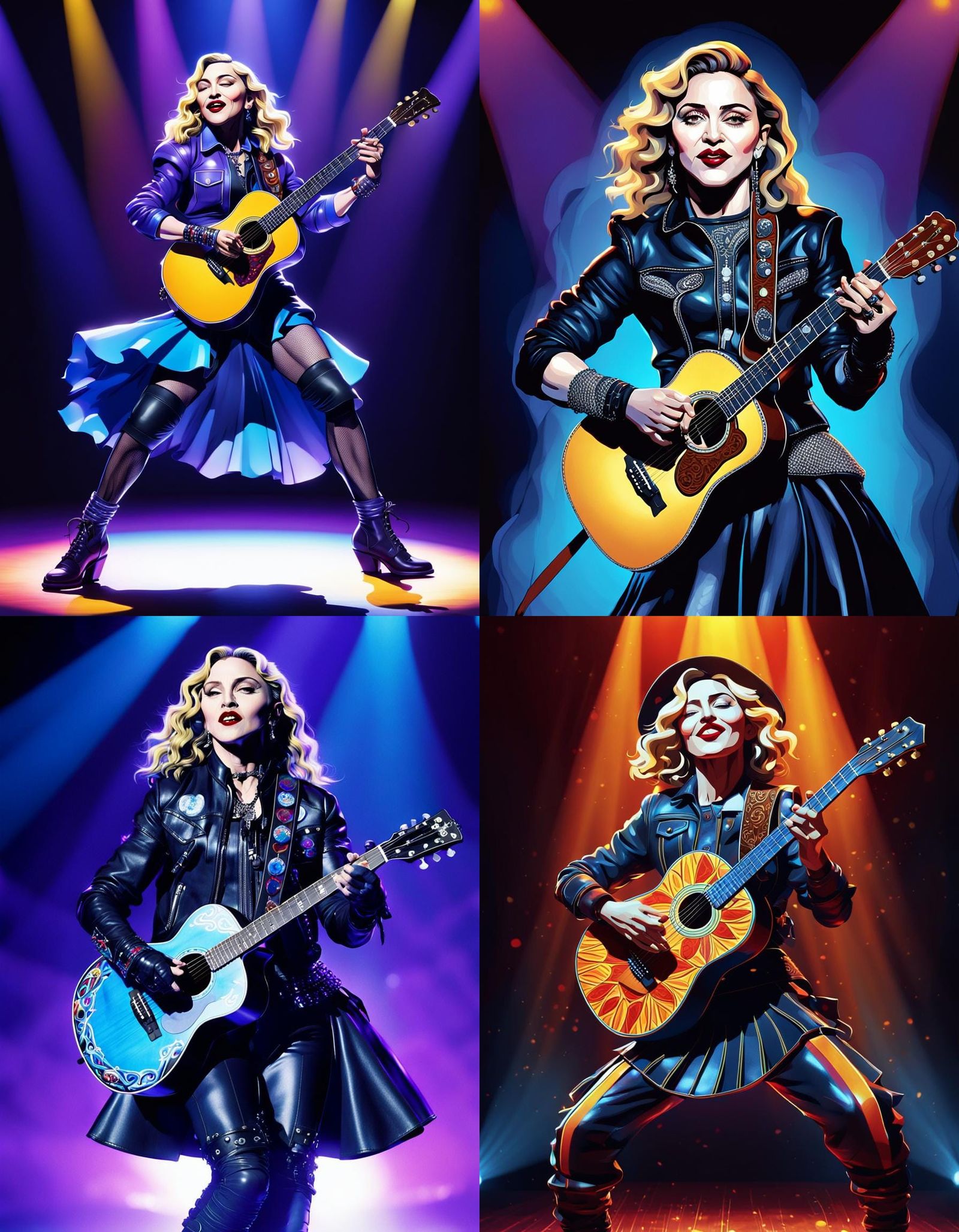 Madonna Caricature Playing Guitar on Stage