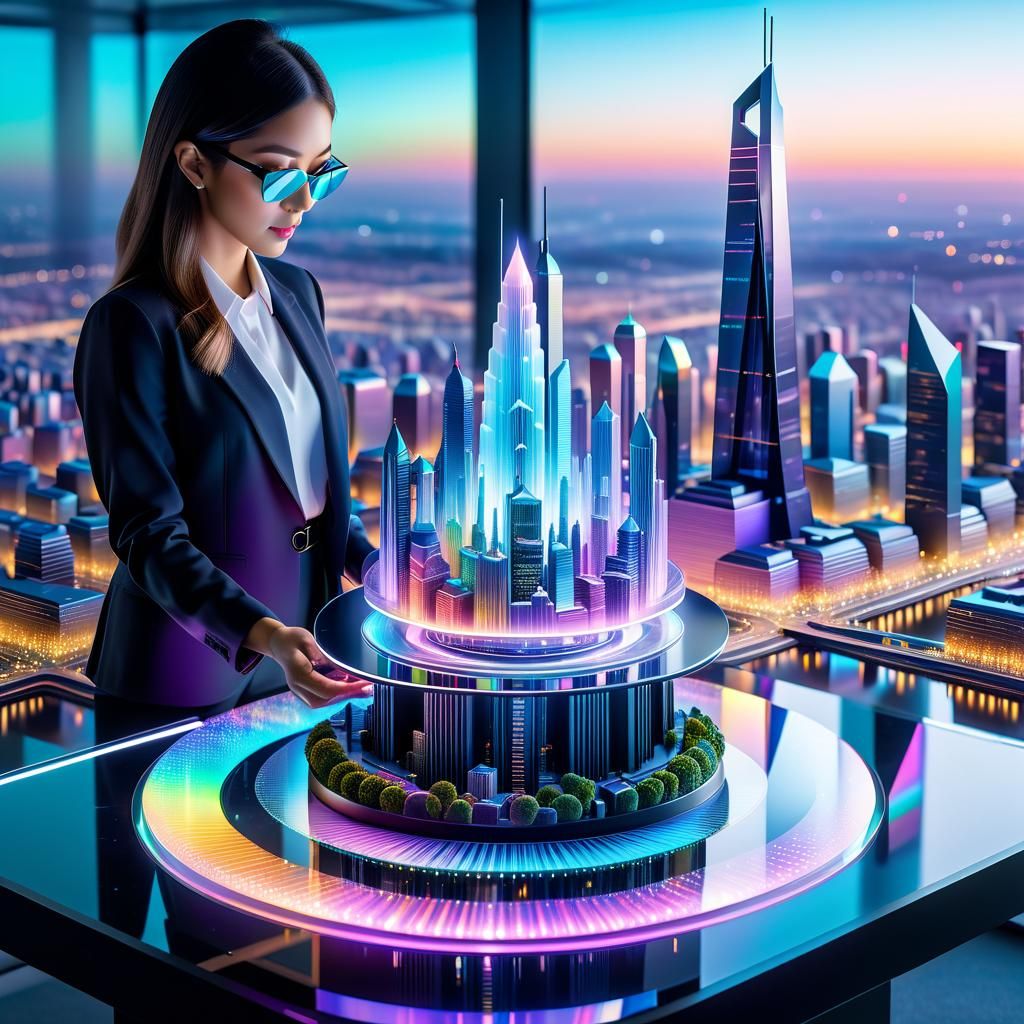 Iridescent Holographic City Projection in 3D
