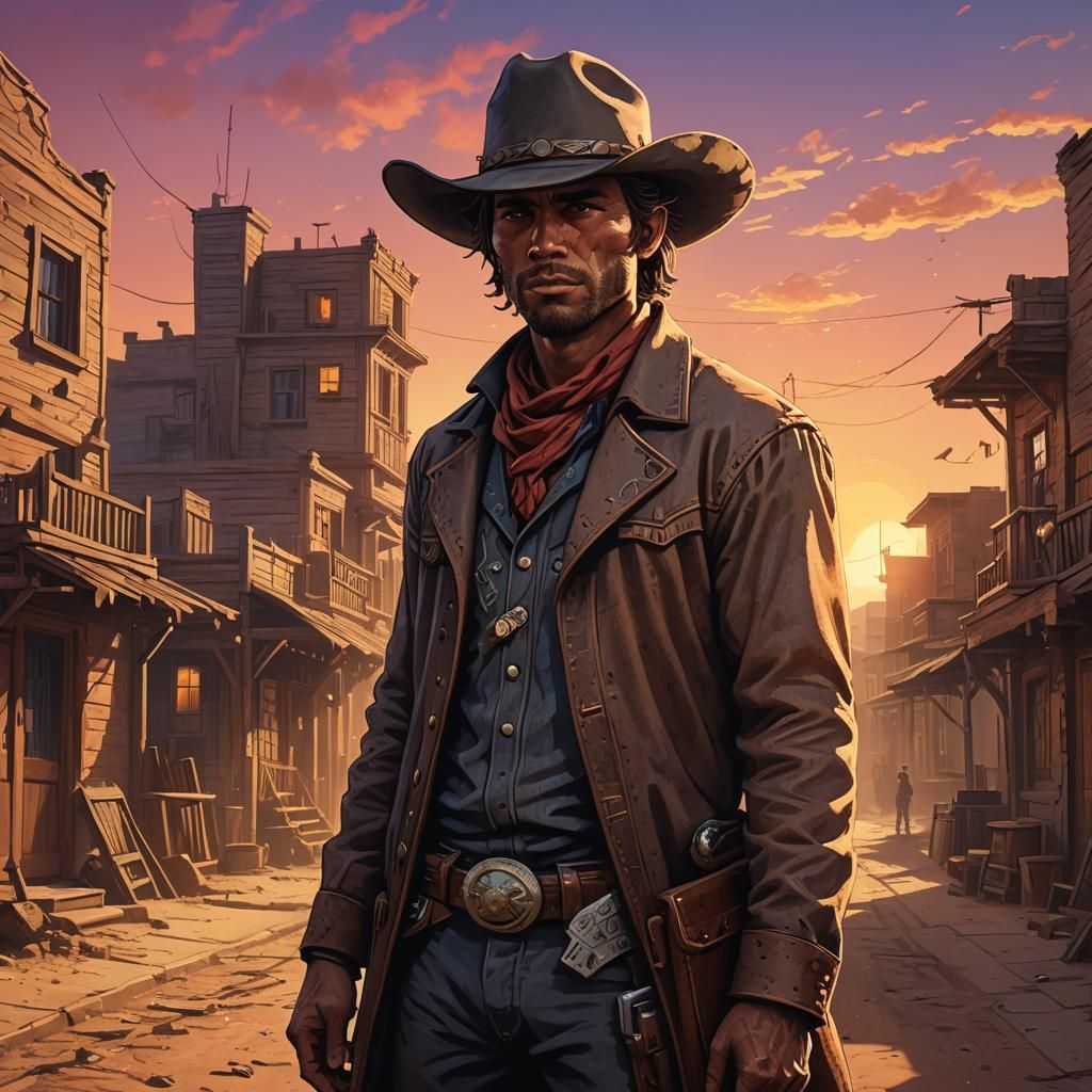 Lone Cowboy in Pixel Art Western Sunset