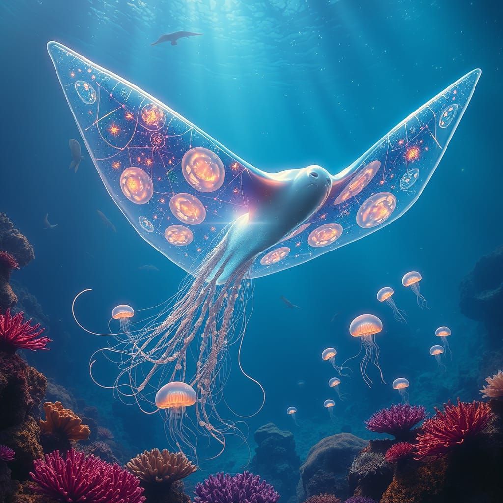 Living Glass Creature in Vibrant Coral Reef