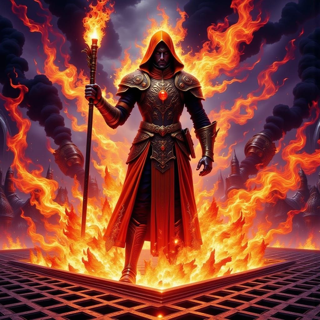 Martial Fire Magician in Junji Ito Manga Style