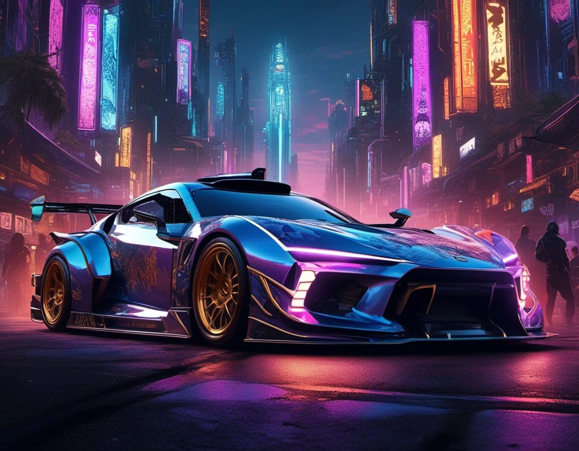 Cyberpunk Subaru Races Through Futuristic City