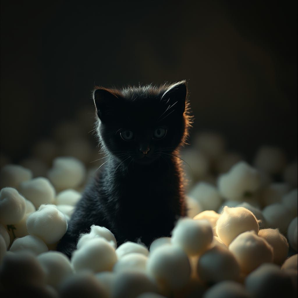 Cotton Ball Kitten in Warm Cinematic Lighting