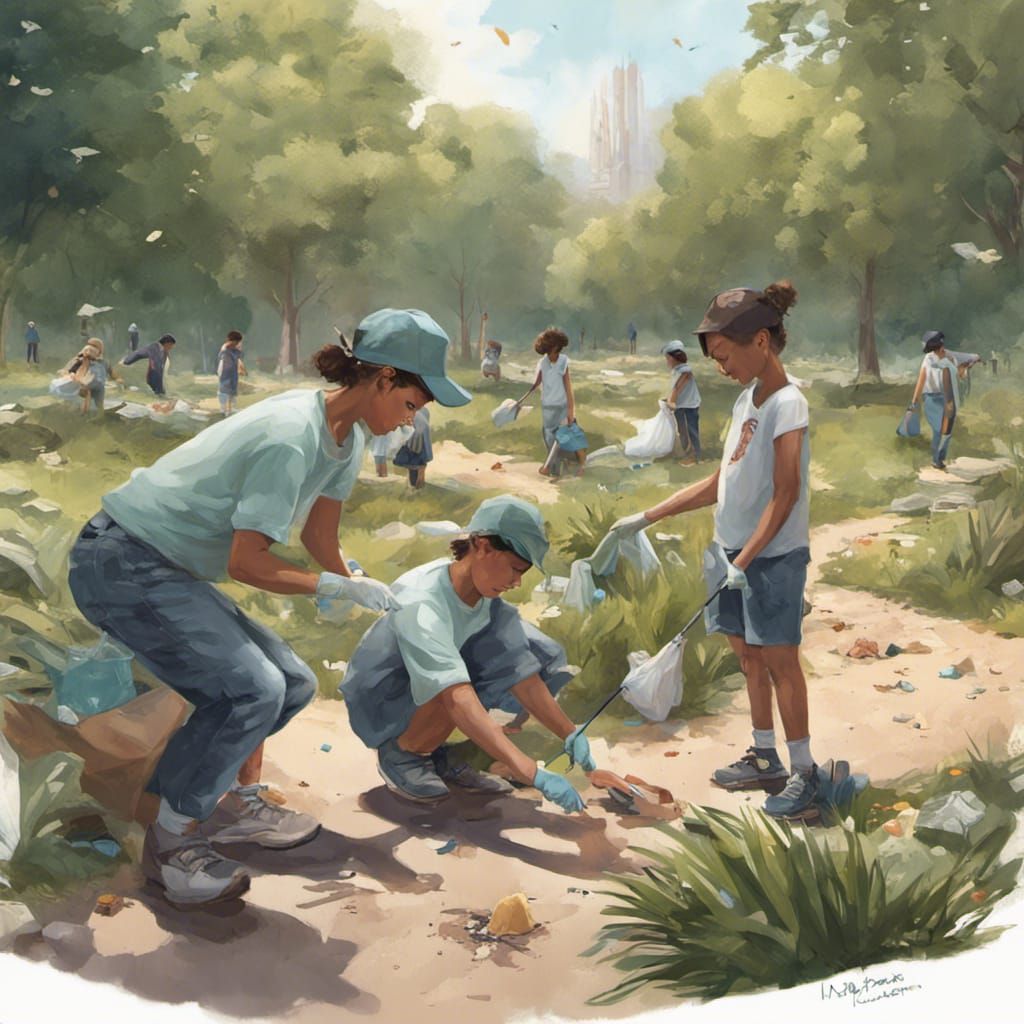 Eco Explorers Clean Up Park: Hyperrealistic Splash Art