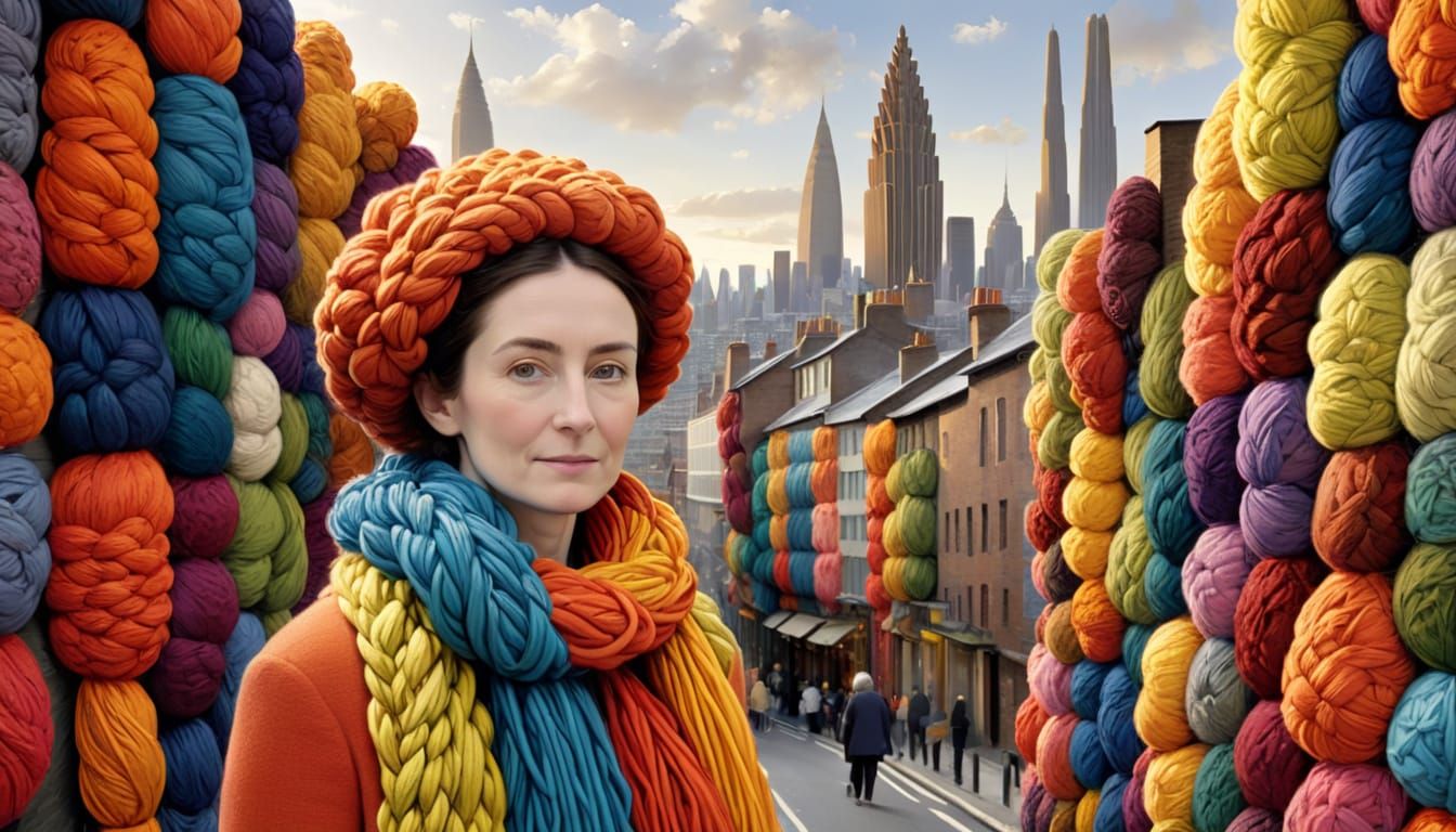 Abstract Cityscape Portrait in Fiber Art Style