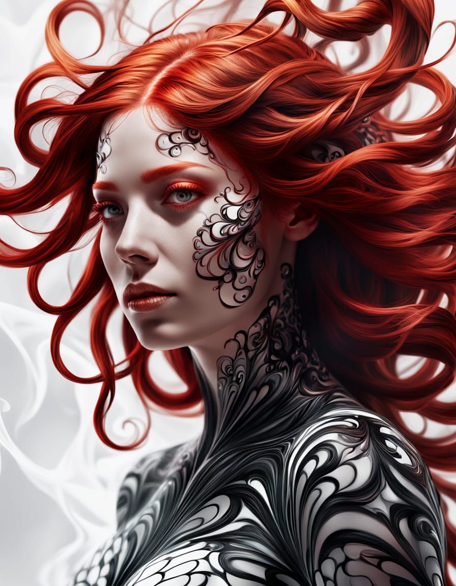 Mystical Woman with Red Hair in Surreal Portrait