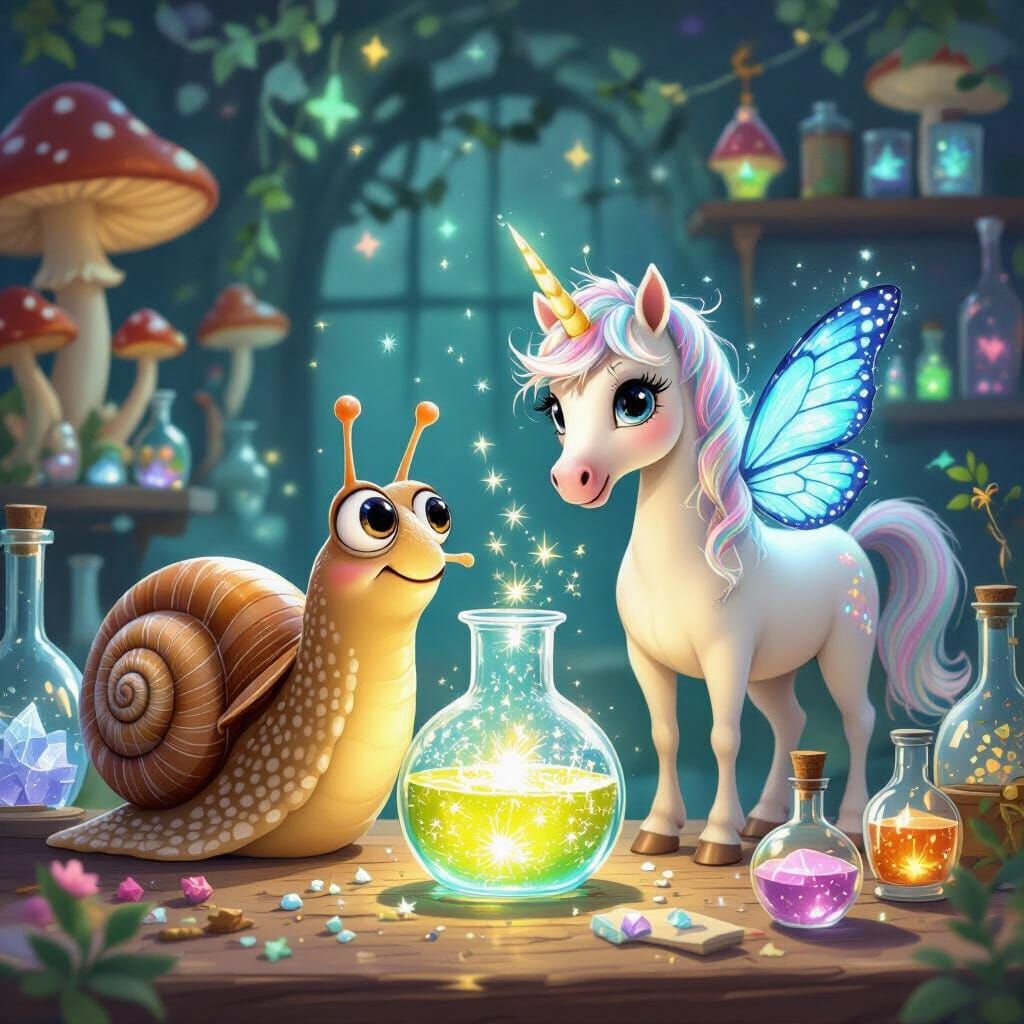 Whimsical Fairytale: Snail, Unicorn, and Fairy Creation