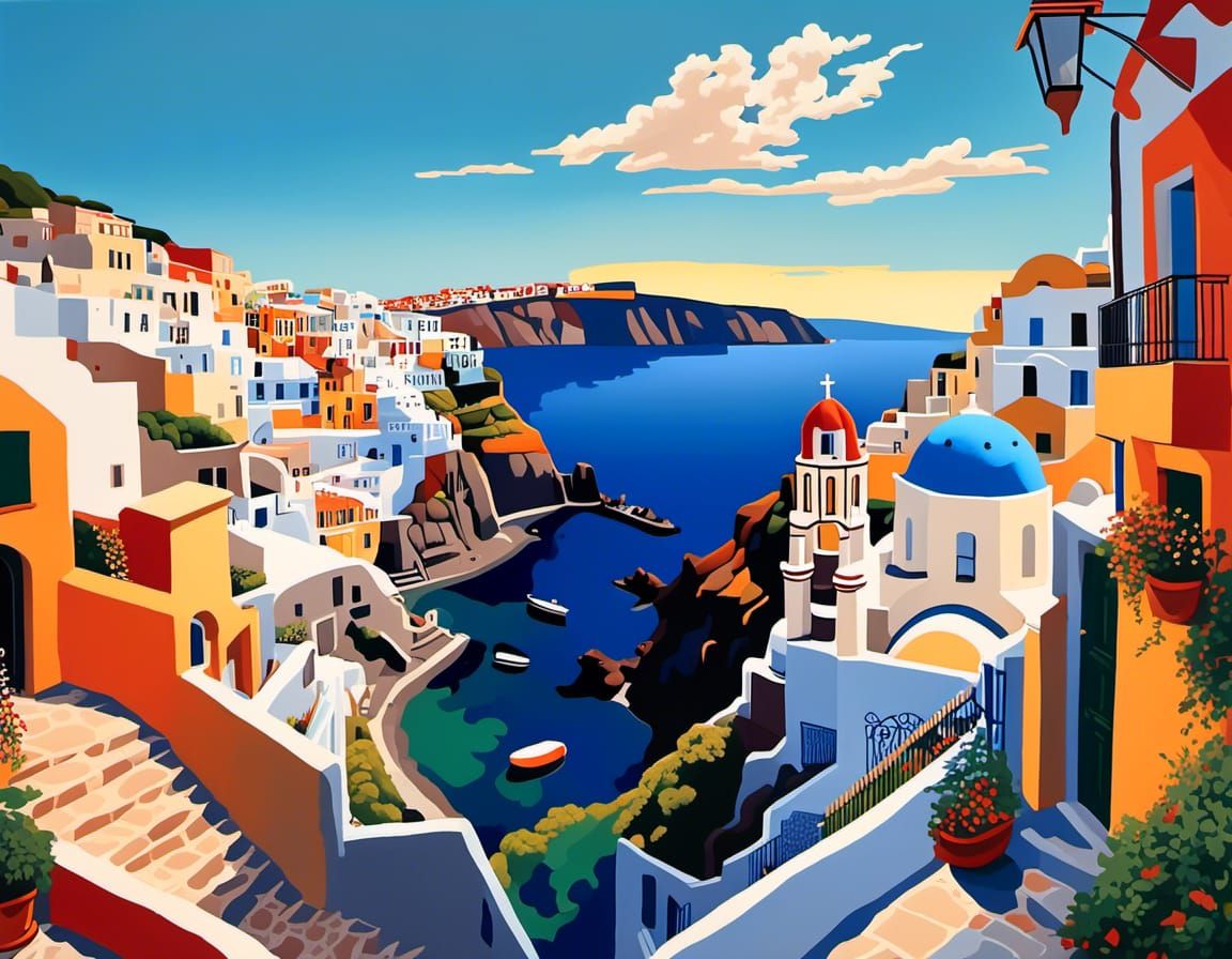 Santorini's Vibrant Oia: A Photorealistic Masterpiece