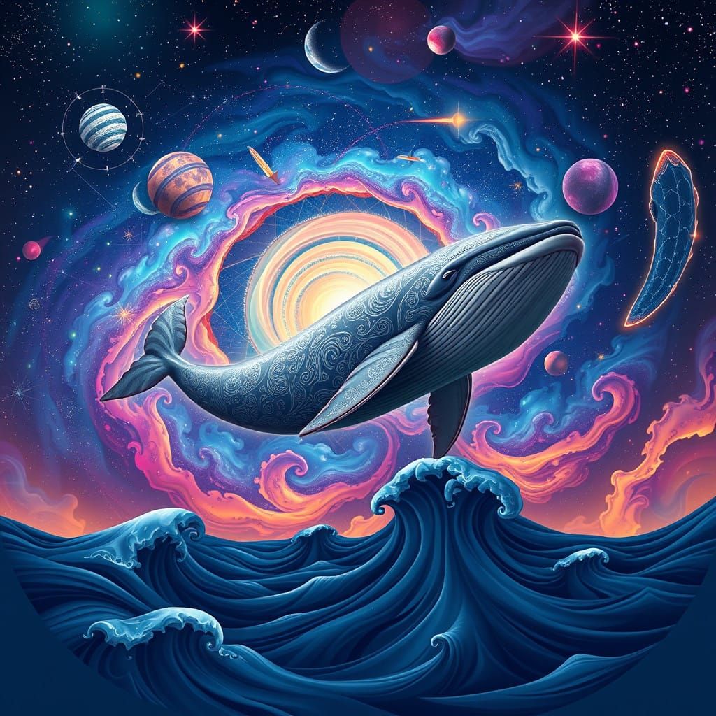 Cosmic Whale in a Vibrant Galactic Scene
