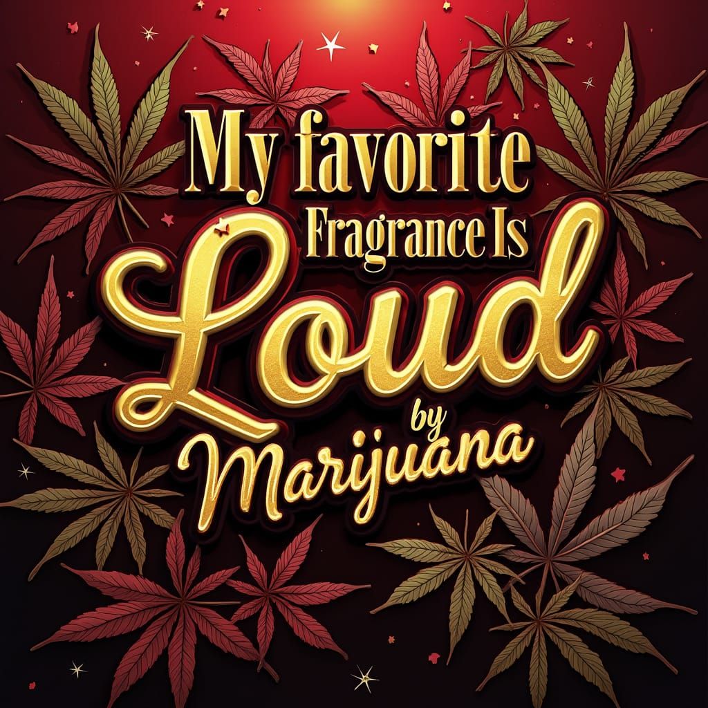 Luxurious Marijuana Art with Bold Metallic Lettering