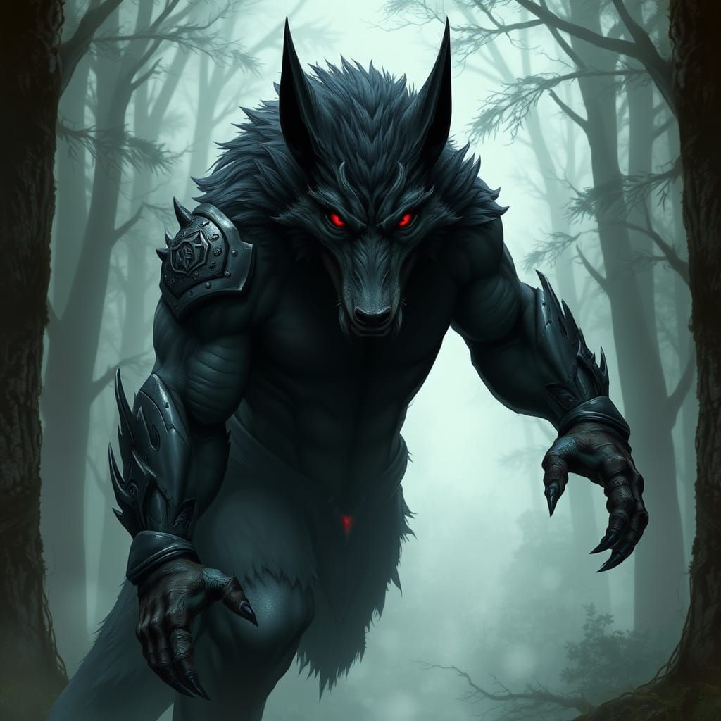 Menacing Wolf-like Creature in Misty Forest
