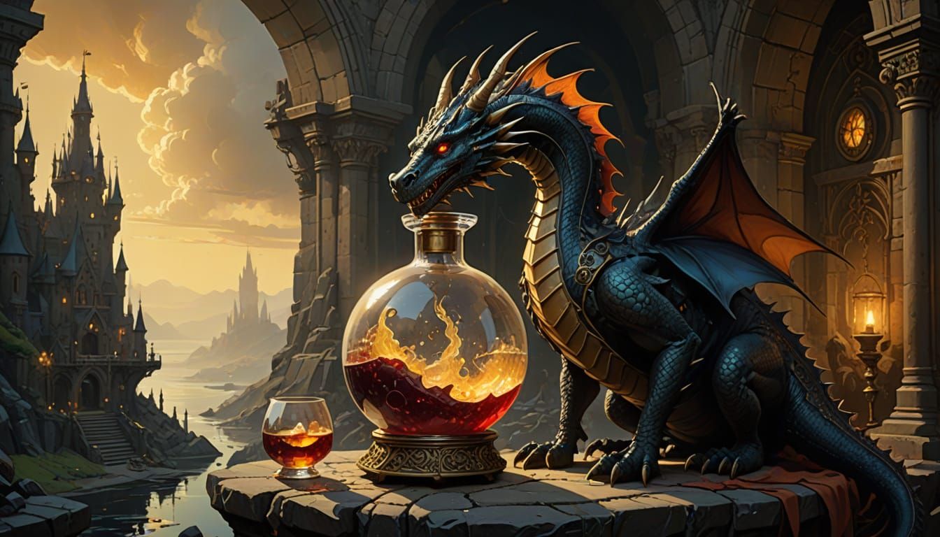 Epic Whimsical Fantasy Scene in Brom-Inspired Style