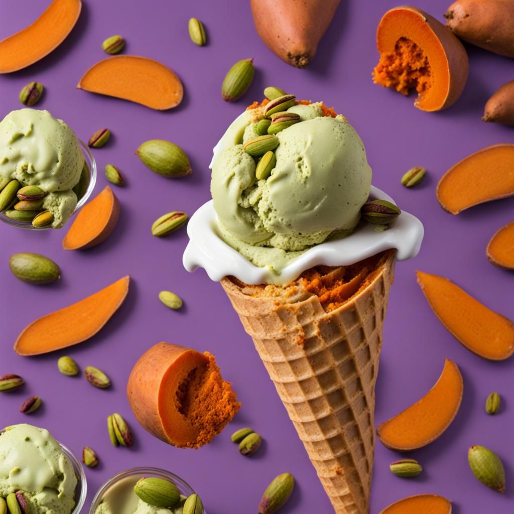 Pistachio Ice Cream Surrounded by Sweet Potato