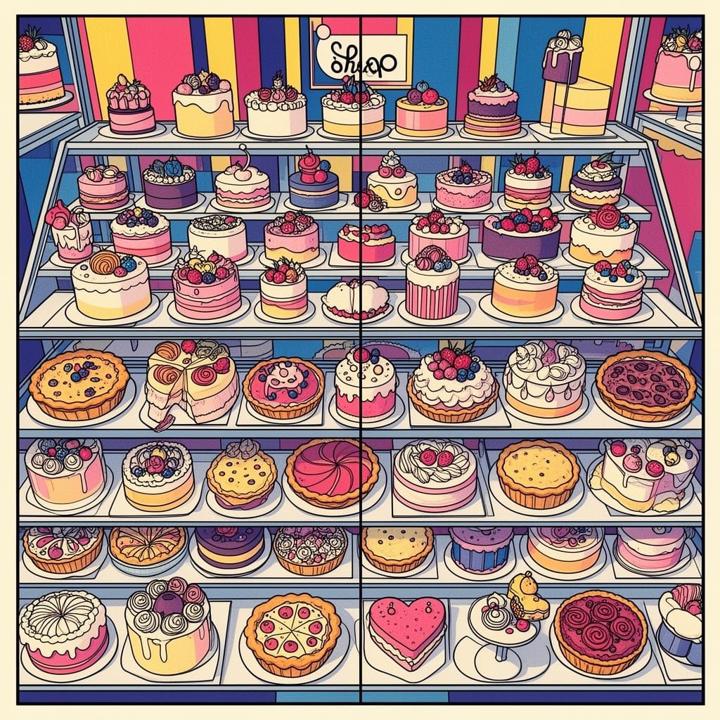 Diverse Cakes and Pies in Pop Art Style