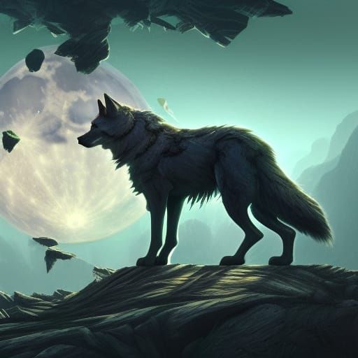 Fantastical Moon Wolf Matte Painting in Deep Color