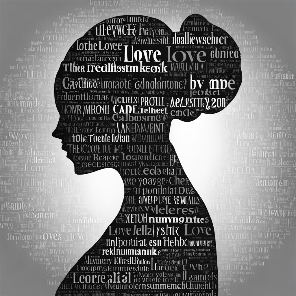 Silhouette of Woman Made of the Word Love