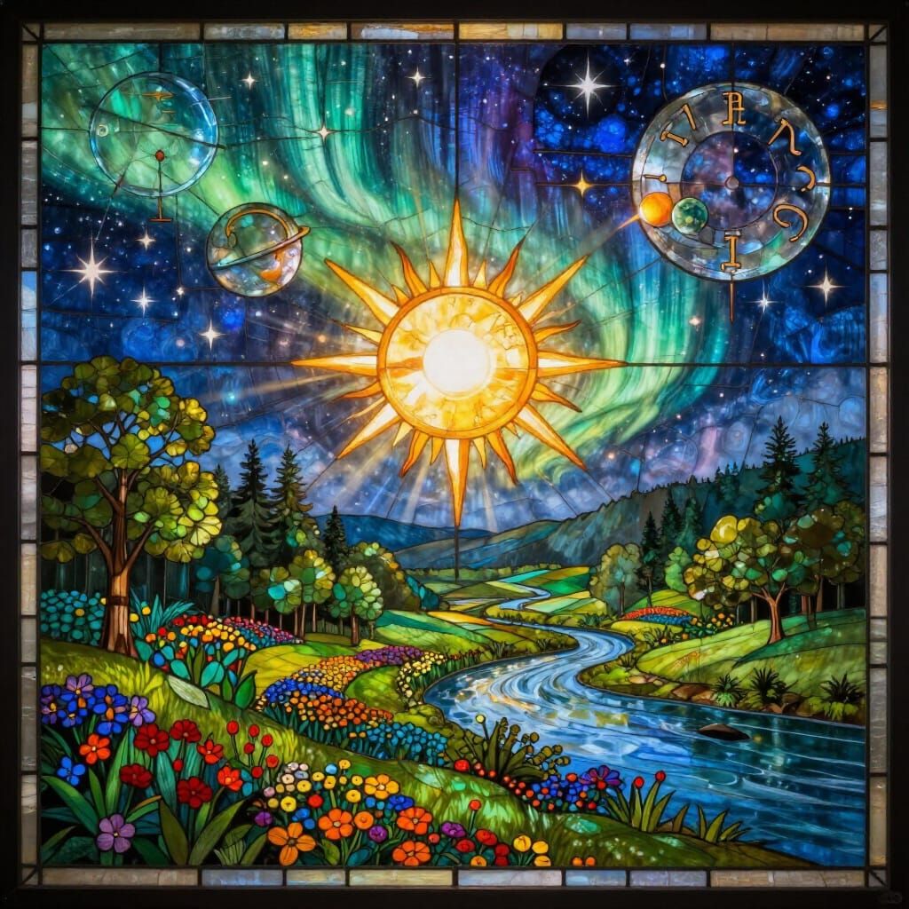 Stained Glass Valley Eclipsed by Cosmic Wonder