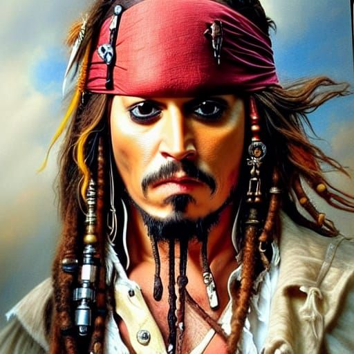 Detailed Portrait of Captain Jack Sparrow in Rococo Style