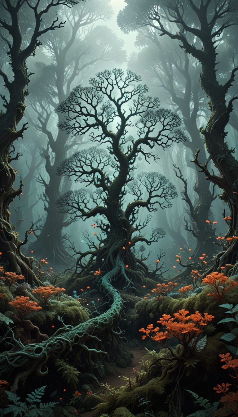 Surreal Eldritch Forest in Fractal Style