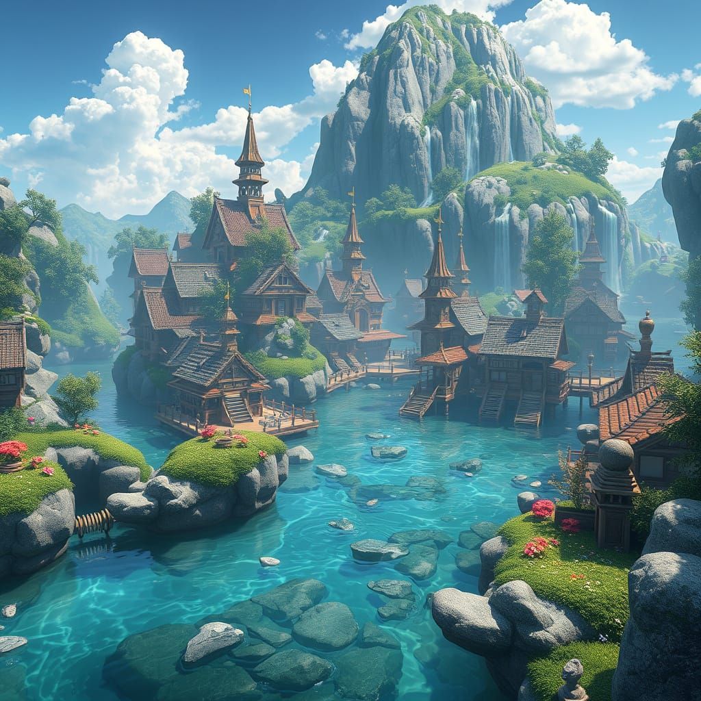 Ethereal Aquatic Village in Fantasy Landscapes