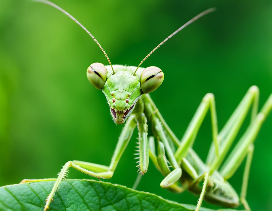 A Photorealistic Macro Image of a Green Praying Mantis