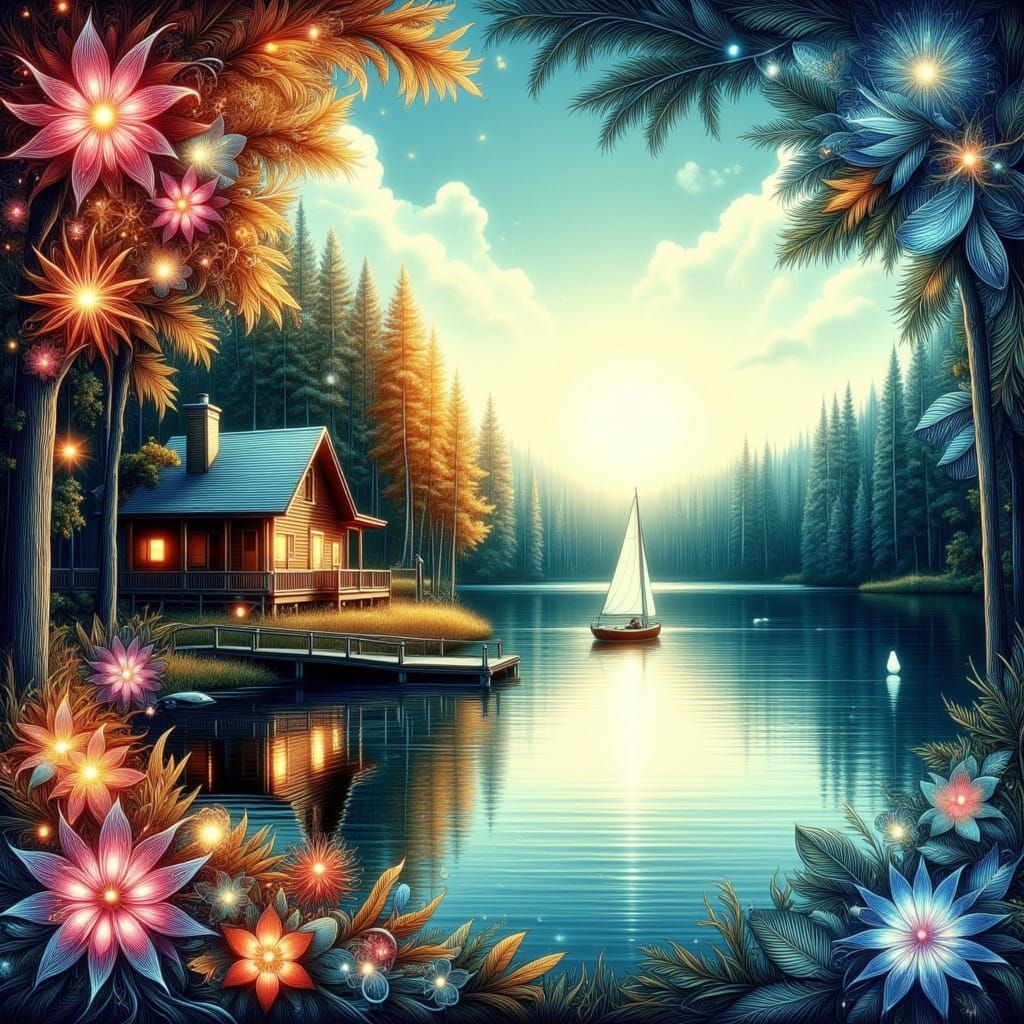 Seasonal Northern Lake Cabin in Art Nouveau Style