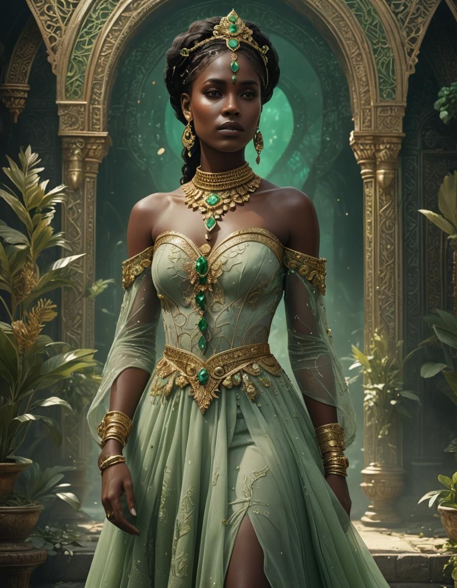 Beautiful Woman in Green Dress: Fantasy Concept Art