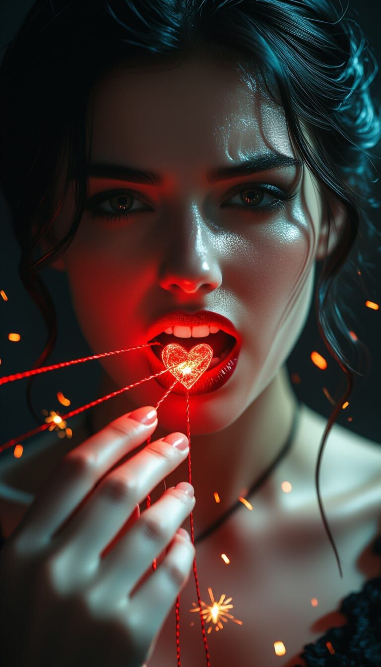 Hand Cuts Glowing Strings Symbolizing Liberation