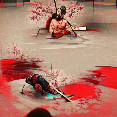Samurai Seppuku in Cherry Blossom Field
