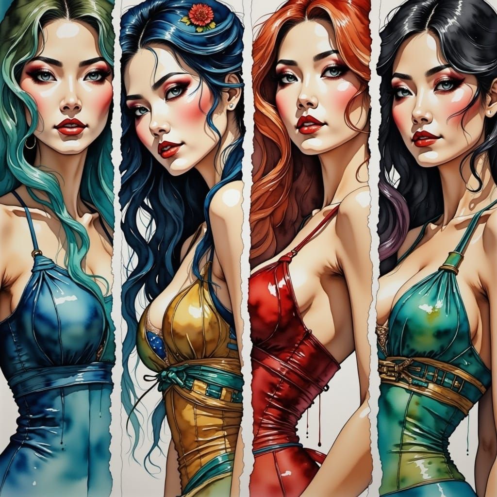 Four Bookmarks: Faces of a Woman in Mixed Styles