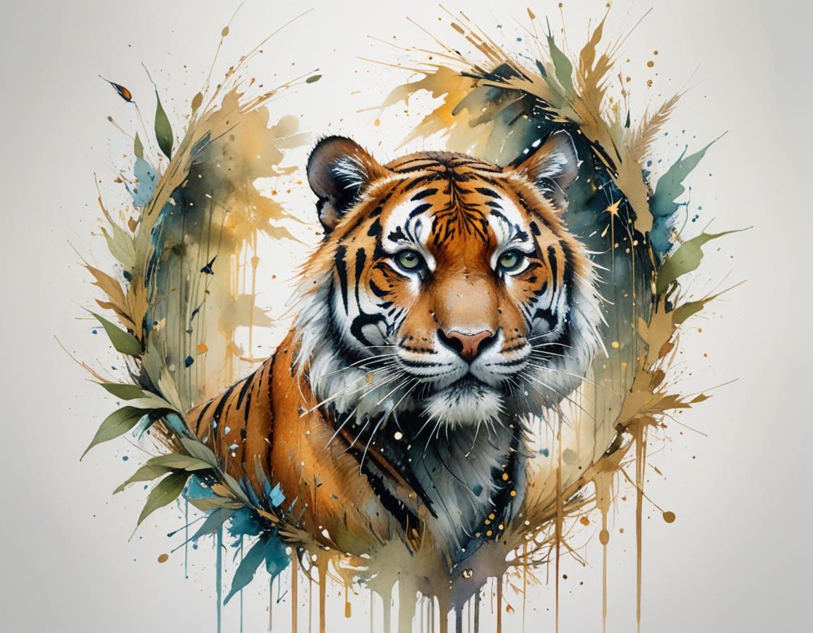 Bengal Tiger in Moonlit Bamboo Grove with Fireflies