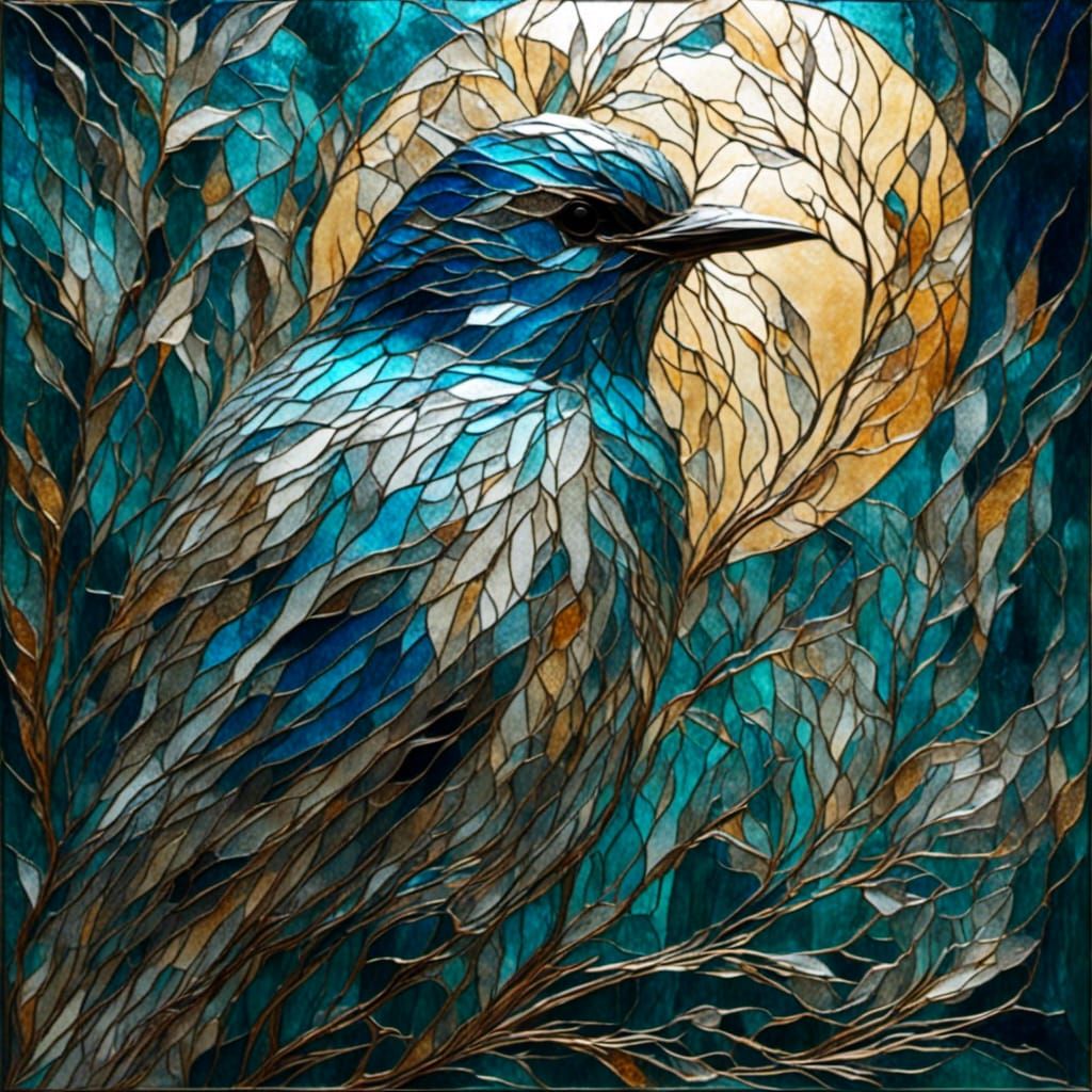 Glass Neural Network with Birds in Watercolor Style