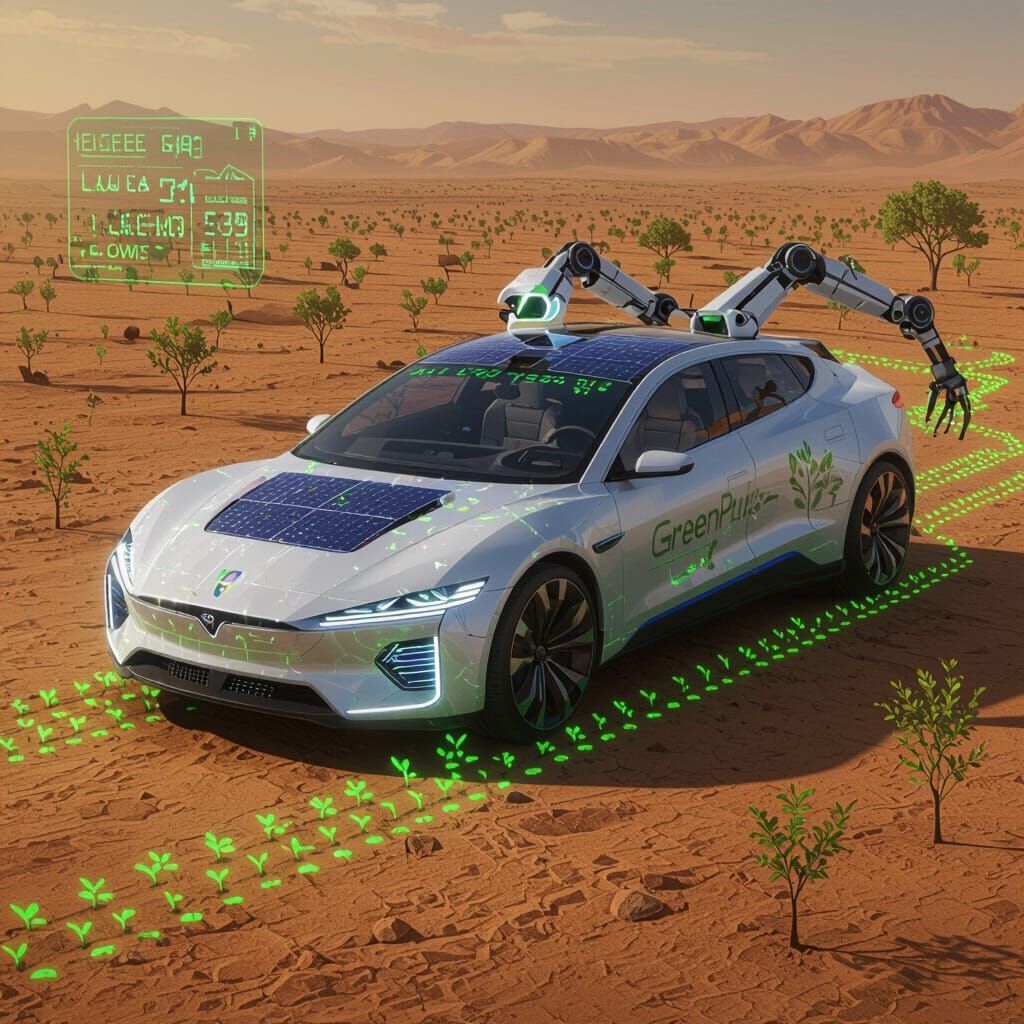 Futuristic Eco-Car 'GreenPulse' Plants Seeds in Arid Lands