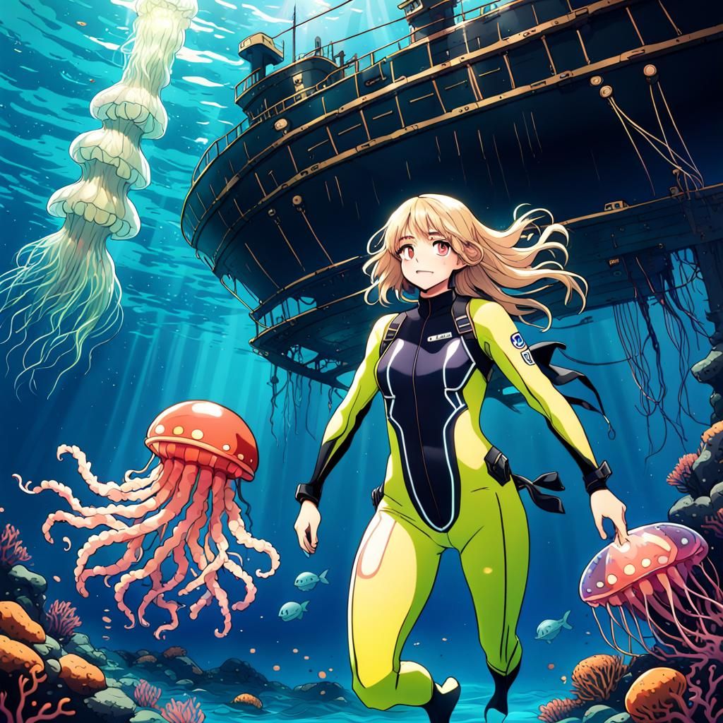 Kylie Jenner as Anime Diver in Sunken Ship