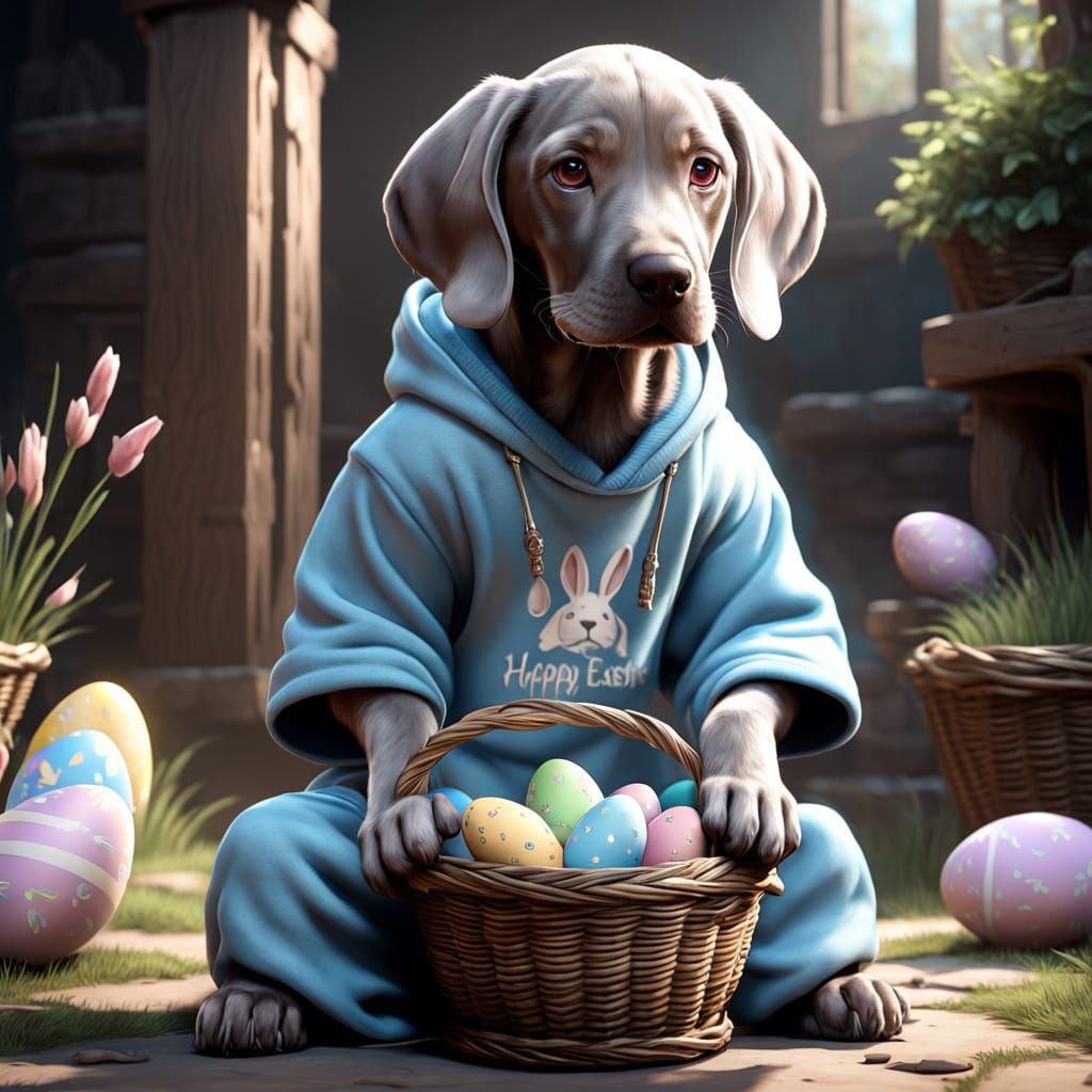Whimsical Weimaraner Puppy in Easter Wonderland